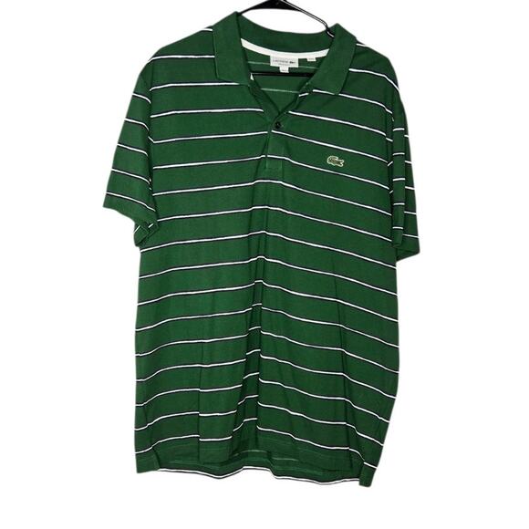 Lacoste Green Navy White Stripe Regular Fit Cotton Polo Shirt Men's XXL - Picture 3 of 10